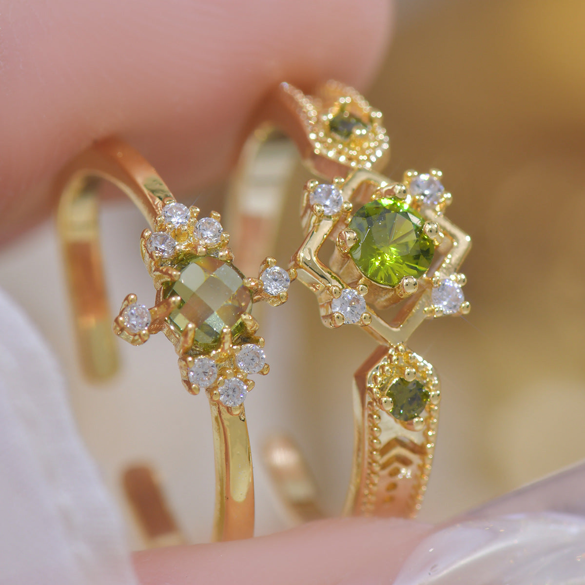A756 French Design Olive Green Palace Retro Open Ring Purple Zircon Suit Ring Women's Ring - view 2