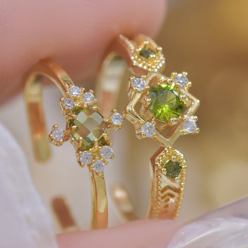 A756 French Design Olive Green Palace Retro Open Ring Purple Zircon Suit Ring Women's Ring - view 2