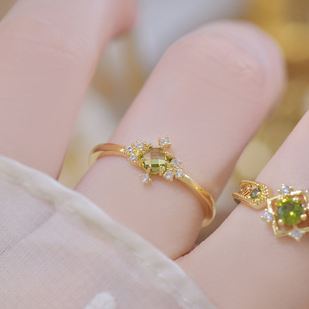 A756 French Design Olive Green Palace Retro Open Ring Purple Zircon Suit Ring Women's Ring - view 3