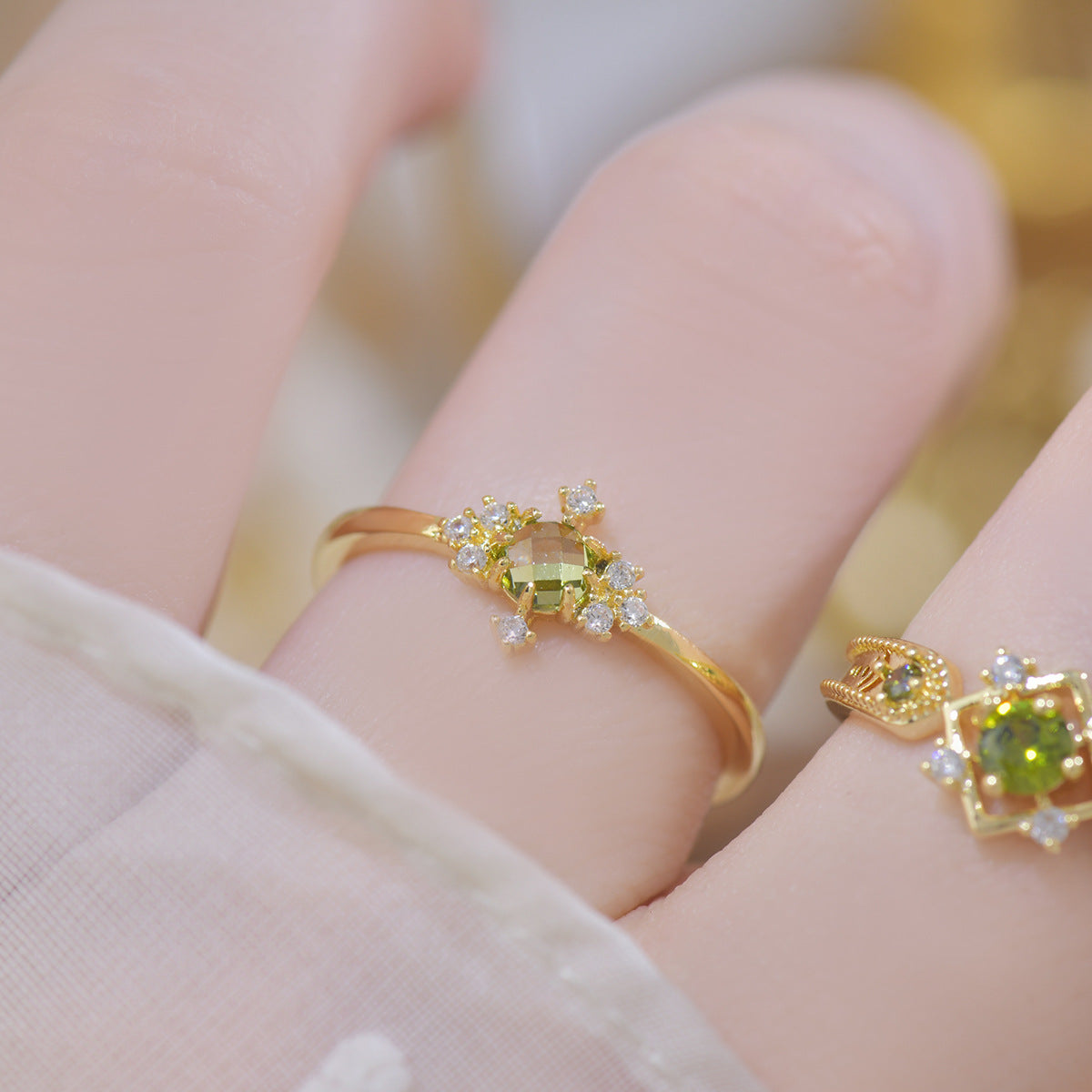 A756 French Design Olive Green Palace Retro Open Ring Purple Zircon Suit Ring Women's Ring - view 3