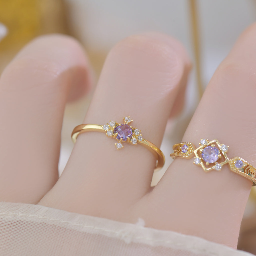 A756 French Design Olive Green Palace Retro Open Ring Purple Zircon Suit Ring Women's Ring - view 4