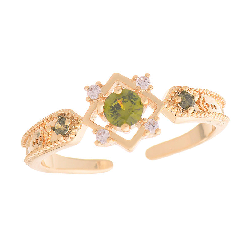 A756 French Design Olive Green Palace Retro Open Ring Purple Zircon Suit Ring Women's Ring - view 5