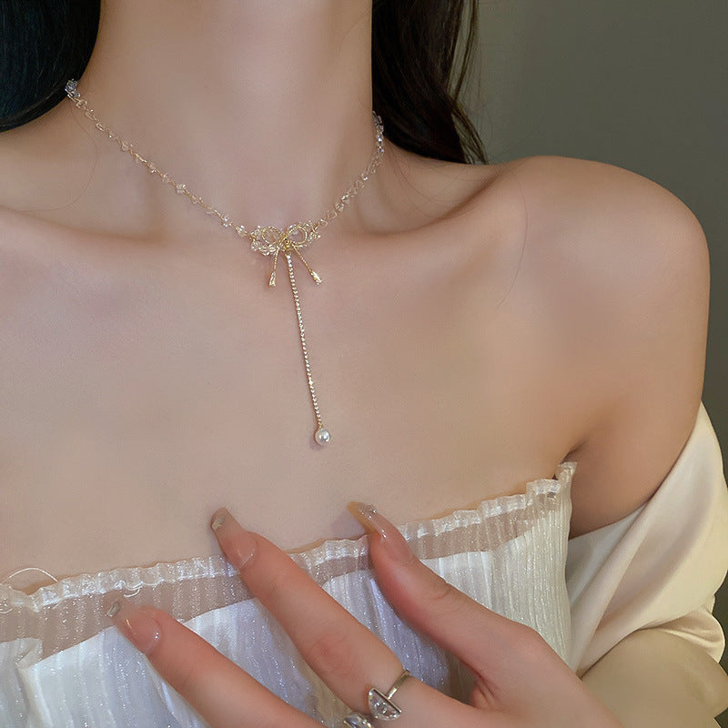 Zircon Pearl Drop Necklace High-grade Light Luxury Elegant Long Sweater Chain Dress Versatile New Necklace Necklace Necklace - view 4