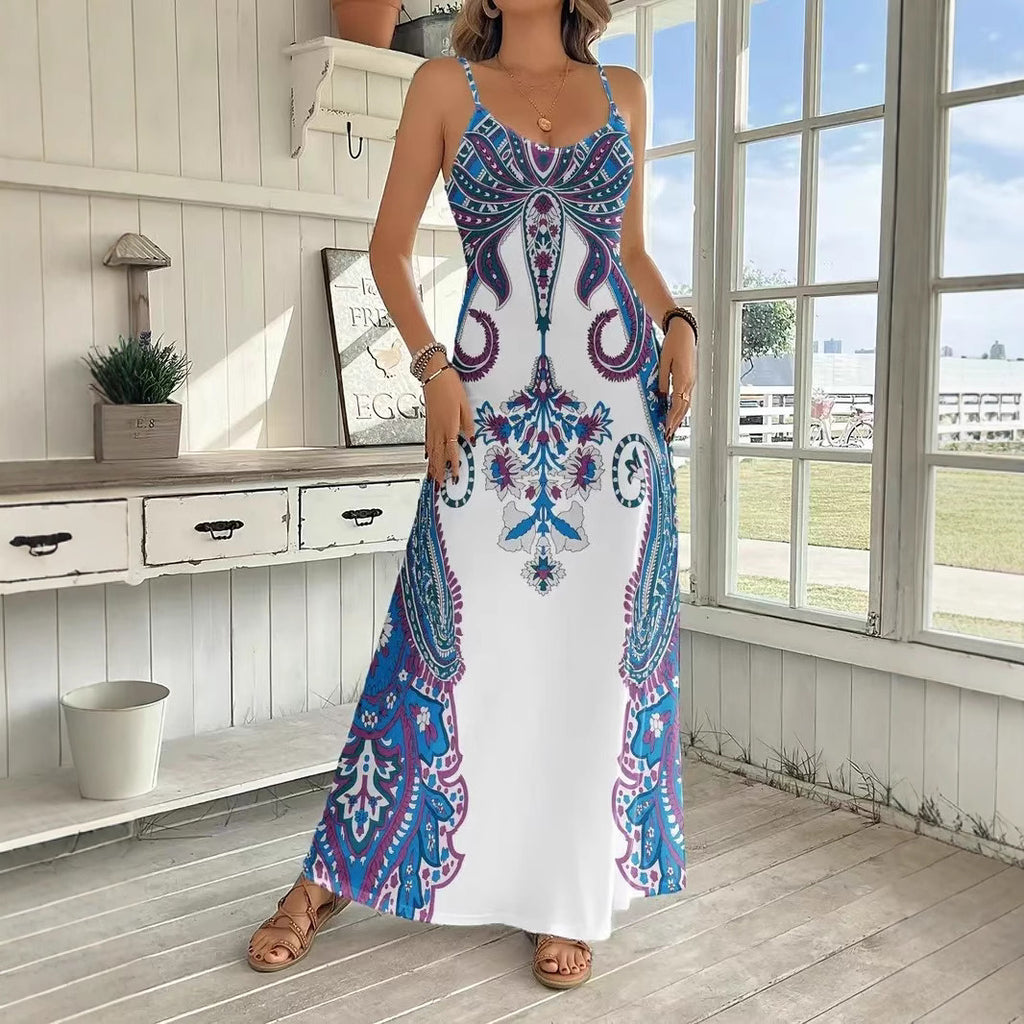 New Women's  Dress V-neck Sleeveless Dress Printing - front view