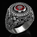 Sanjie    New Men's Ring Silver Inlaid Ruby Men's Ring Full Diamond Jewelry - front view