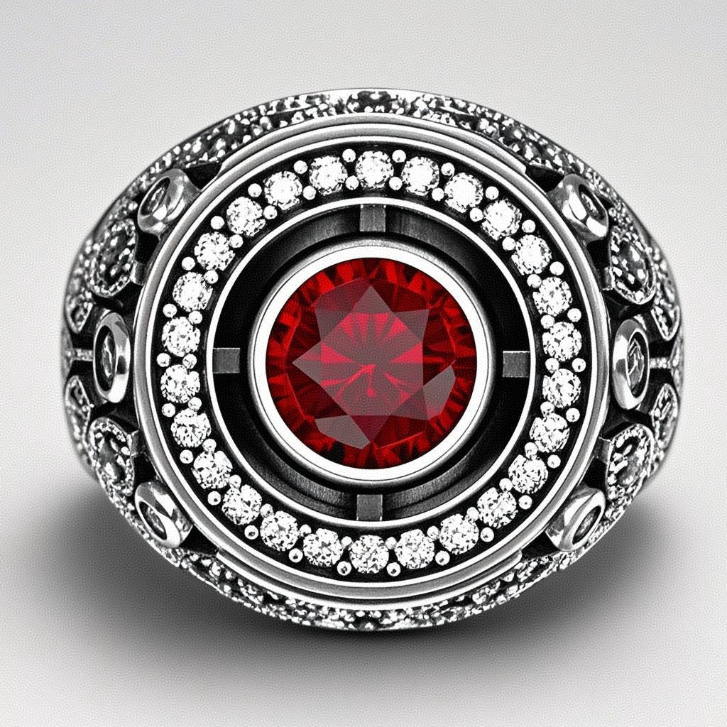Sanjie    New Men's Ring Silver Inlaid Ruby Men's Ring Full Diamond Jewelry - view 2