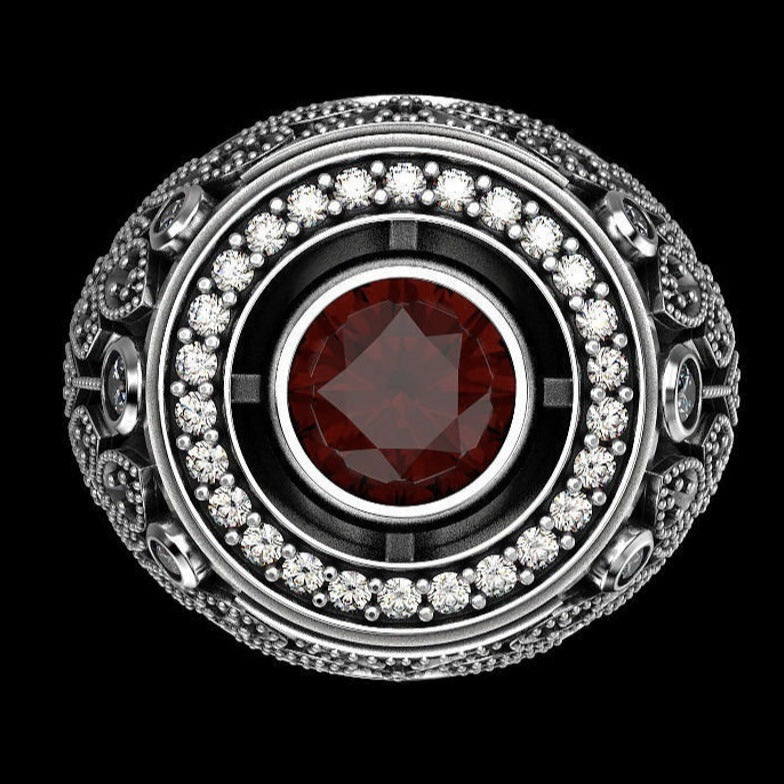 Sanjie    New Men's Ring Silver Inlaid Ruby Men's Ring Full Diamond Jewelry - view 3