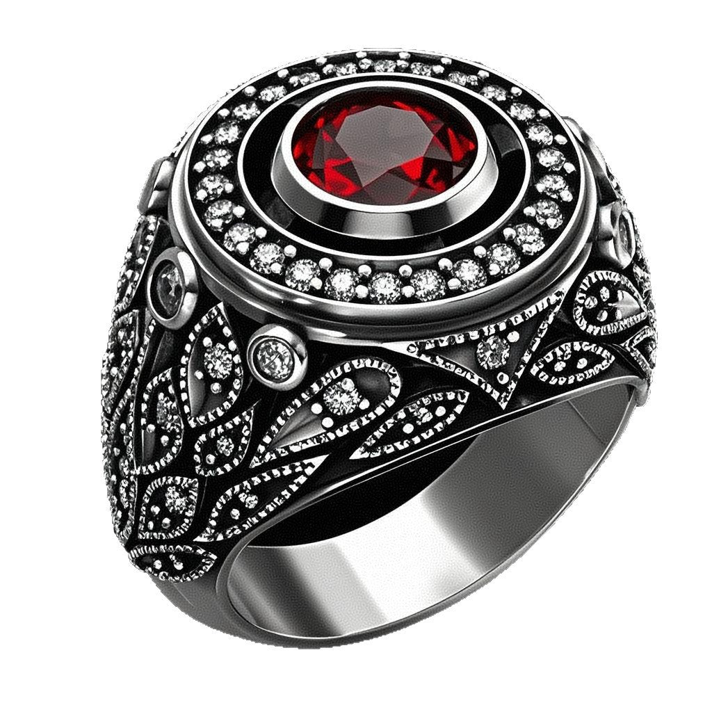 Sanjie    New Men's Ring Silver Inlaid Ruby Men's Ring Full Diamond Jewelry - view 5