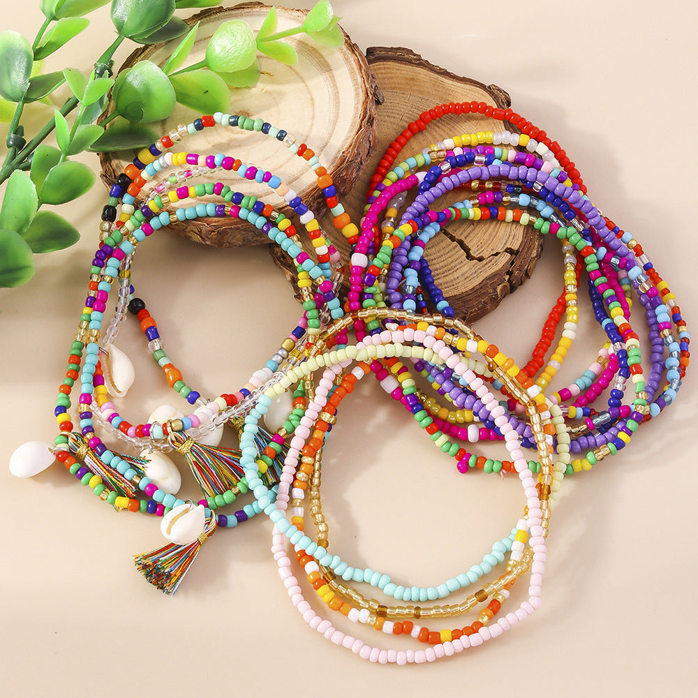 Jewelry New Colorful Rice Beads Shell Anklet Suit Fashion Seaside Travel Commemorative Anklet Accessories - view 2
