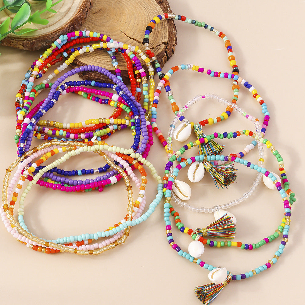 Jewelry New Colorful Rice Beads Shell Anklet Suit Fashion Seaside Travel Commemorative Anklet Accessories - view 3
