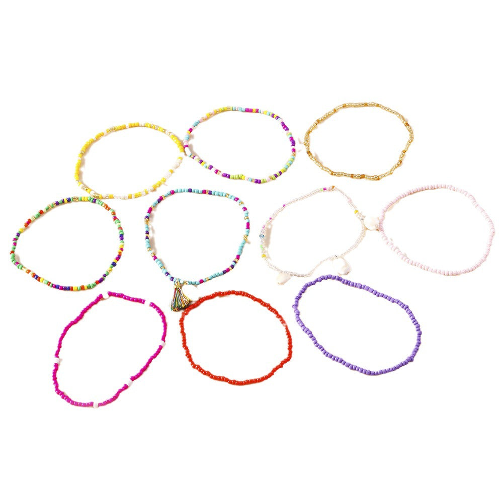 Jewelry New Colorful Rice Beads Shell Anklet Suit Fashion Seaside Travel Commemorative Anklet Accessories - view 5