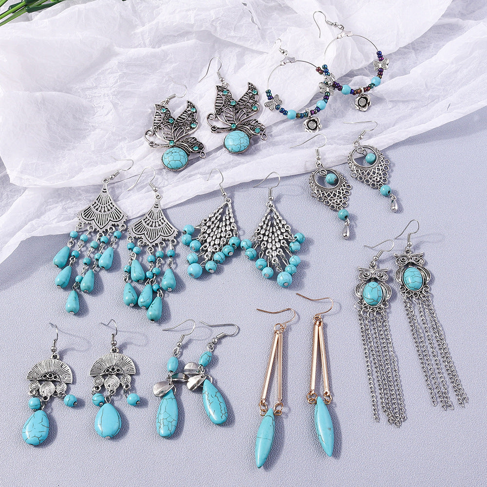 Bohemian Earrings  Style Turquoise Vintage Earrings Suit Bohemian Earrings - front view