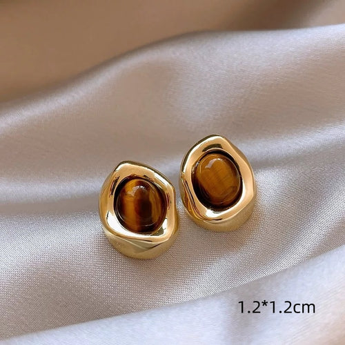 1 Pair Elegant Retro Geometric Leopard Alloy Resin Drop Earrings Ear Studs - view 2
