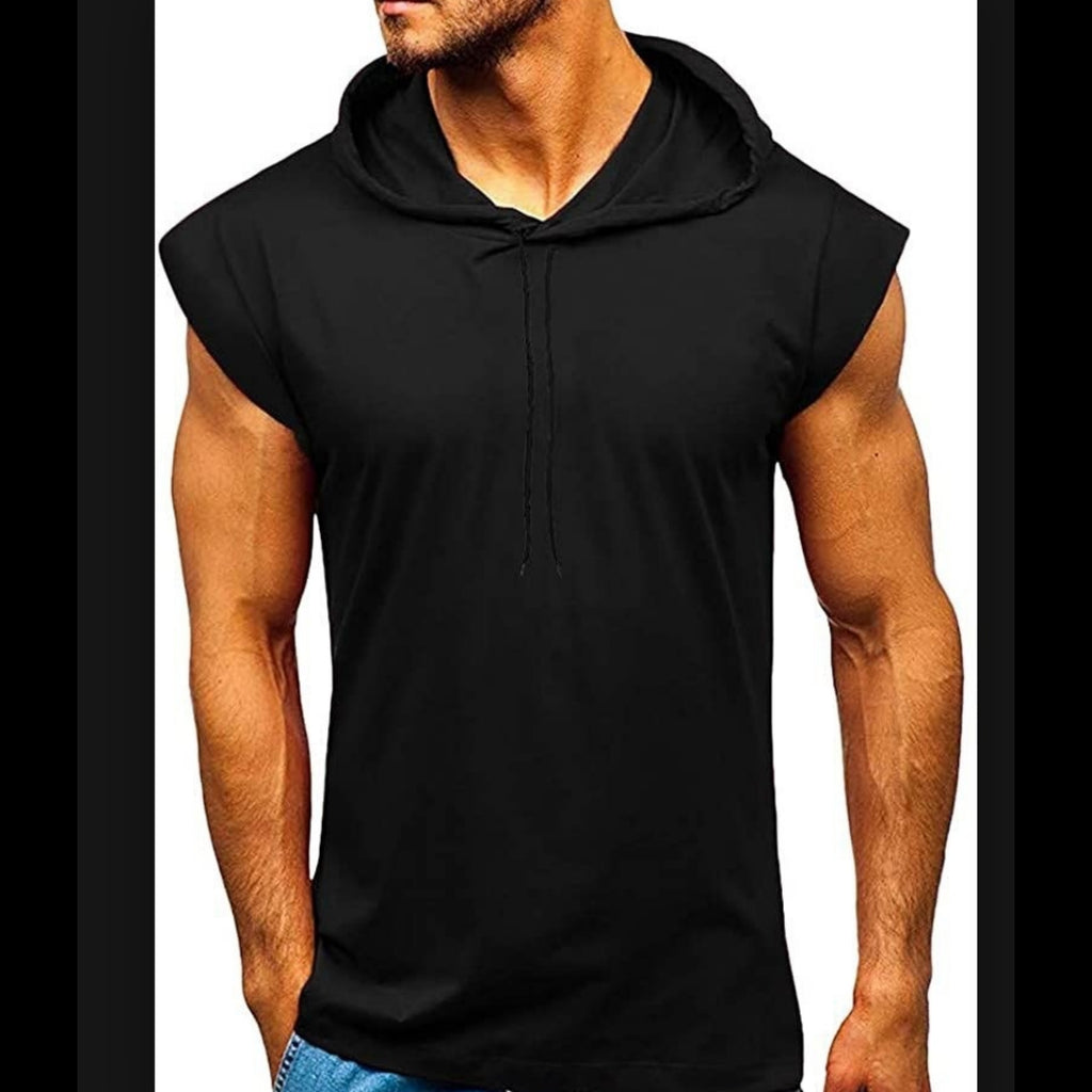 Wholesale Men's Linen Cotton Casual Simple Style Solid Color Sleeveless Men's Hoodies - front view
