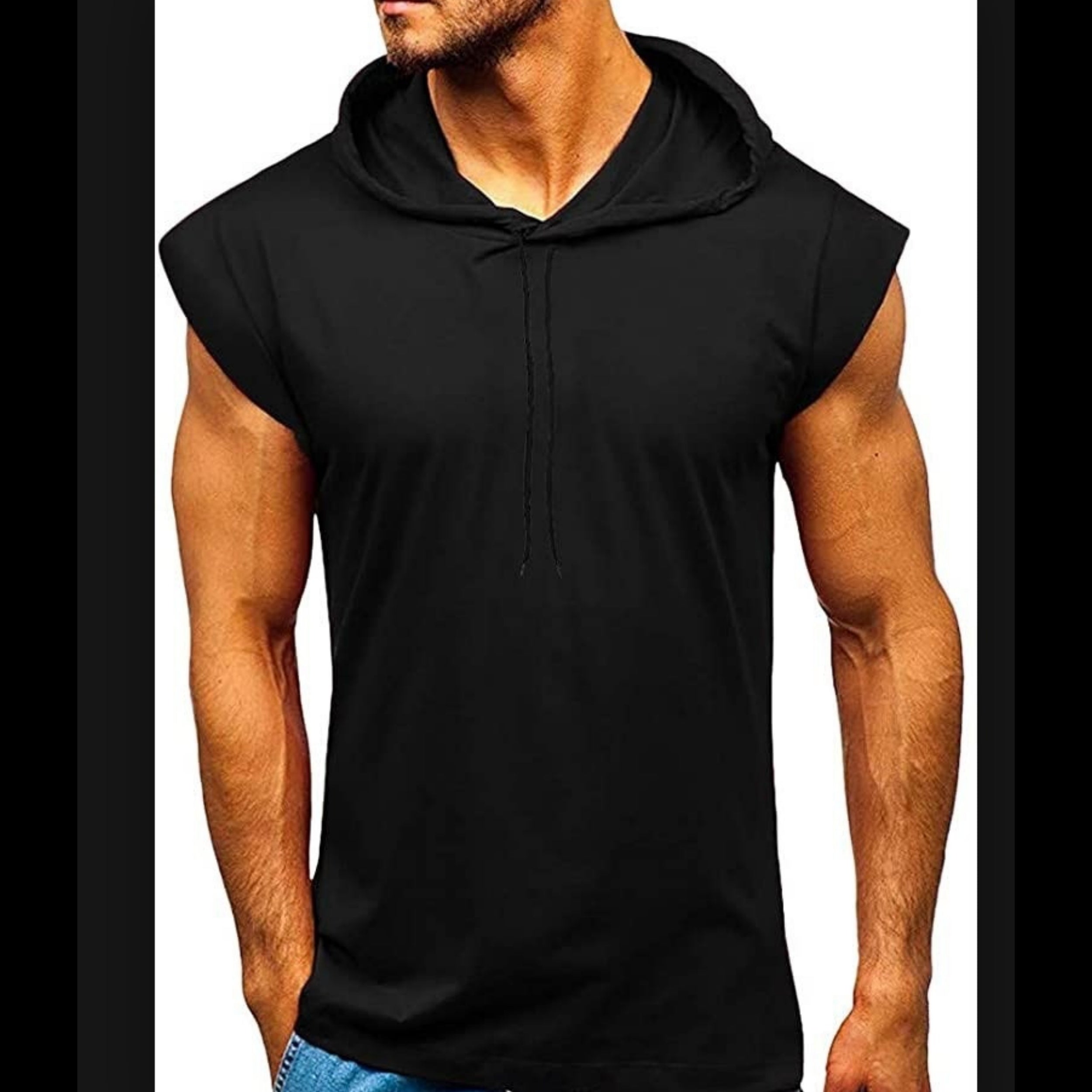 Wholesale Men's Linen Cotton Casual Simple Style Solid Color Sleeveless Men's Hoodies - front view