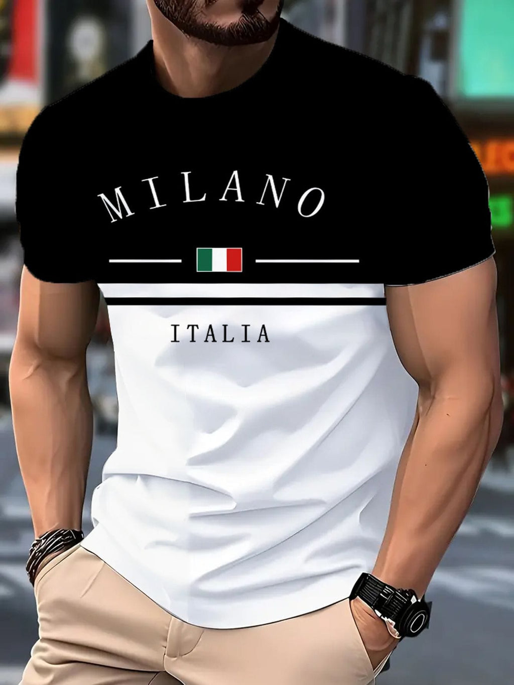 Wholesale Men's Polyester Basic Classic Style 3D Print Short Sleeve Men's T-shirt - front view