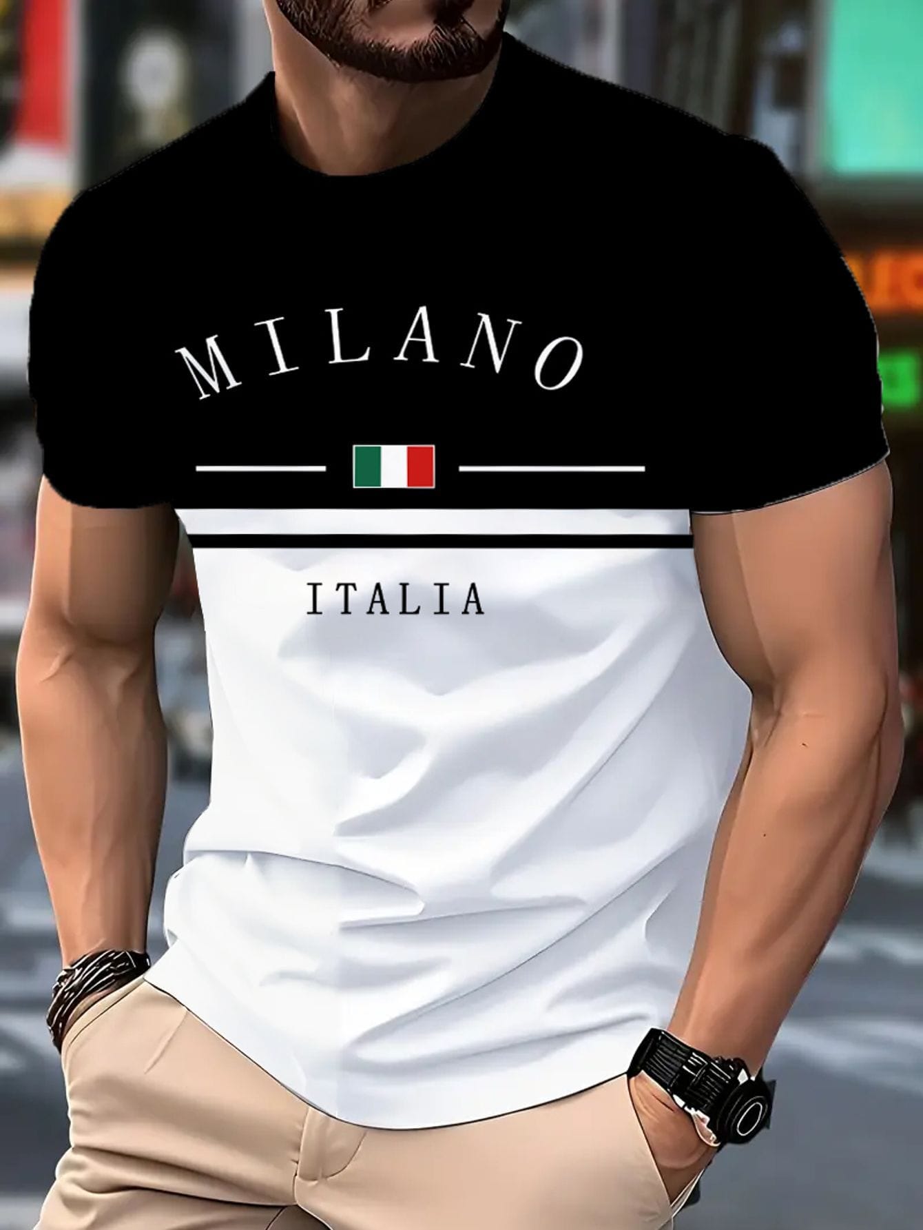 Wholesale Men's Polyester Basic Classic Style 3D Print Short Sleeve Men's T-shirt - front view