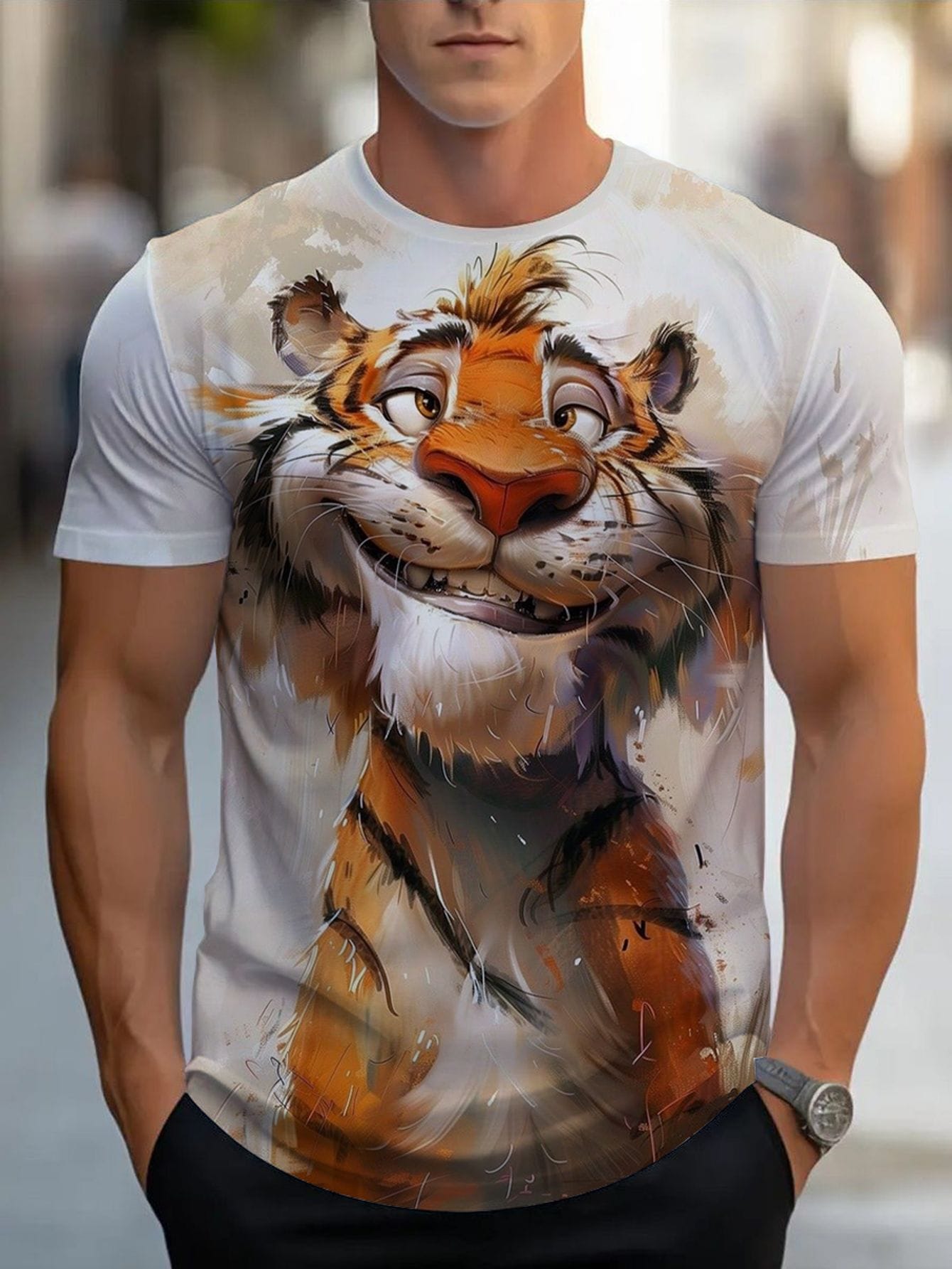 Wholesale Men's Polyester Basic Classic Style 3D Print Short Sleeve Men's T-shirt - front view