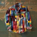 Wholesale Men's Polyester Casual Color Block Long Sleeve Men's Shirts - front view