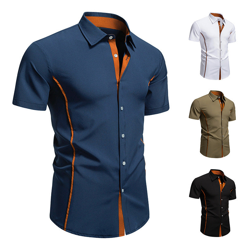 Wholesale Men's Polyester Simple Style Classic Style Solid Color Short Sleeve Men's Shirts - front view