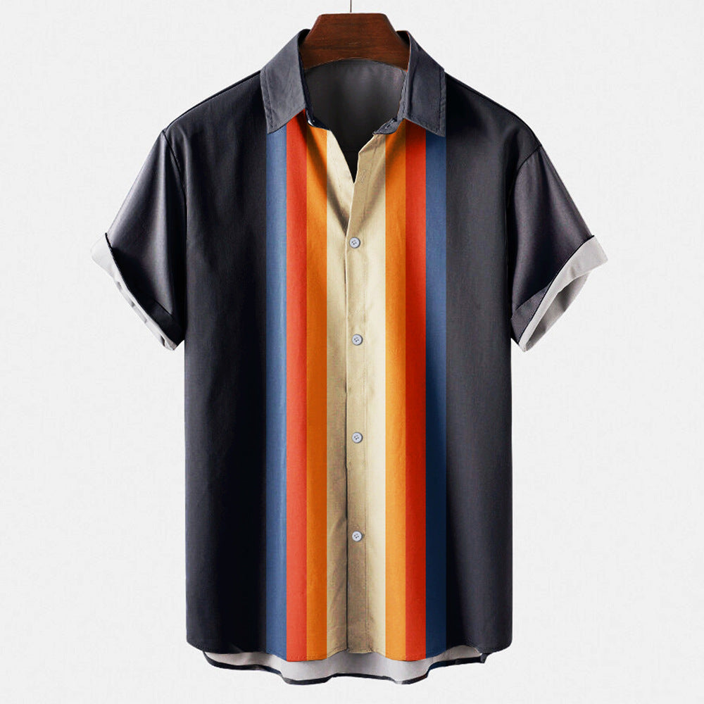 Foreign Trade Summer New Men's Shirt Top Striped Creative 3D Printing Men's Cardigan Lapel Shirt - view 2