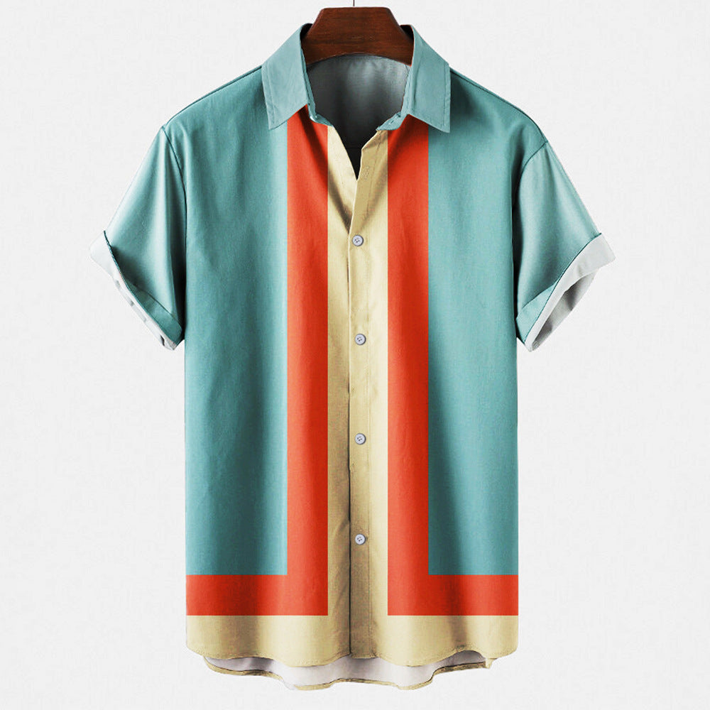 Foreign Trade Summer New Men's Shirt Top Striped Creative 3D Printing Men's Cardigan Lapel Shirt - view 3