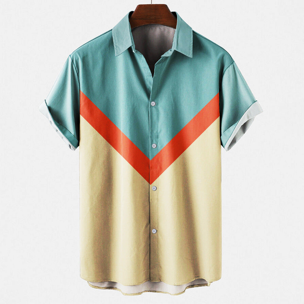 Foreign Trade Summer New Men's Shirt Top Striped Creative 3D Printing Men's Cardigan Lapel Shirt - view 4