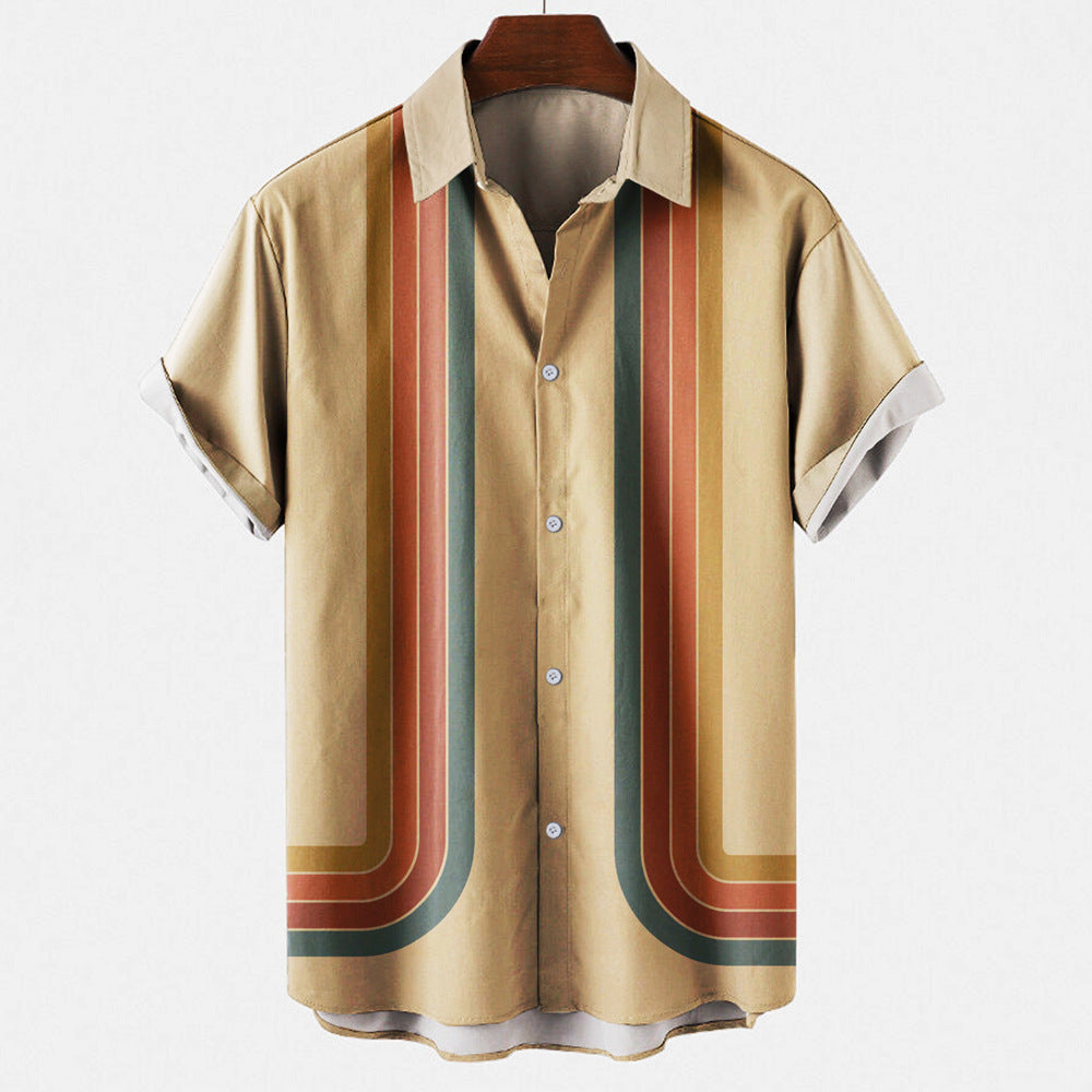 Foreign Trade Summer New Men's Shirt Top Striped Creative 3D Printing Men's Cardigan Lapel Shirt - view 5