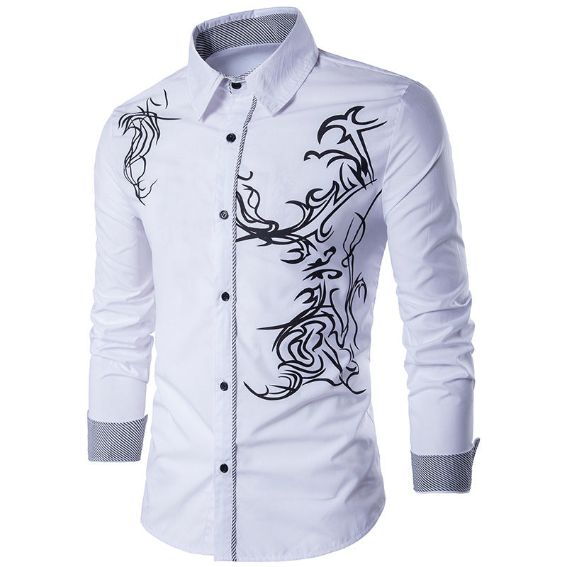 Wish  Foreign Trade Spring New Men's Shirt Men's Long Sleeve Dragon Print Long Sleeve Slim Fit Shirt - view 2