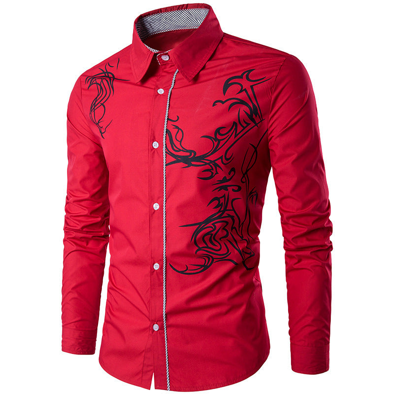 Wish  Foreign Trade Spring New Men's Shirt Men's Long Sleeve Dragon Print Long Sleeve Slim Fit Shirt - view 4