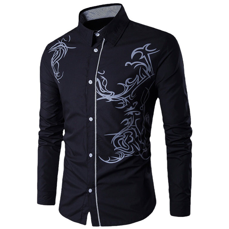 Wish  Foreign Trade Spring New Men's Shirt Men's Long Sleeve Dragon Print Long Sleeve Slim Fit Shirt - view 5