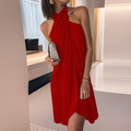 Designed   Summer New Sexy Women's Dress Neck Loose Irregular Casual Beach Dress - front view
