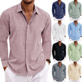 Men's Linen Long-sleeved T-shirt Loose T-shirt Solid Color Long-sleeved Cotton And Linen Shirt Men's Plus Size Men's Shirt - front view