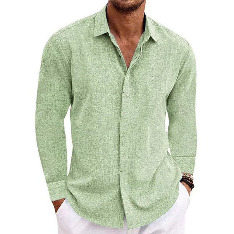 Men's Linen Long-sleeved T-shirt Loose T-shirt Solid Color Long-sleeved Cotton And Linen Shirt Men's Plus Size Men's Shirt - view 2