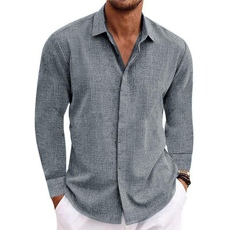 Men's Linen Long-sleeved T-shirt Loose T-shirt Solid Color Long-sleeved Cotton And Linen Shirt Men's Plus Size Men's Shirt - view 3