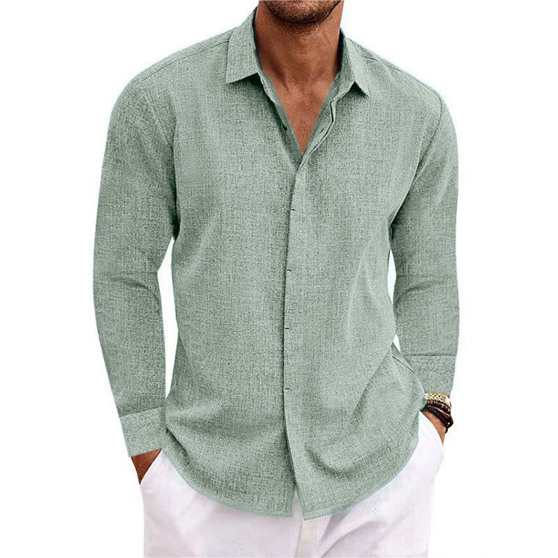 Men's Linen Long-sleeved T-shirt Loose T-shirt Solid Color Long-sleeved Cotton And Linen Shirt Men's Plus Size Men's Shirt - view 4