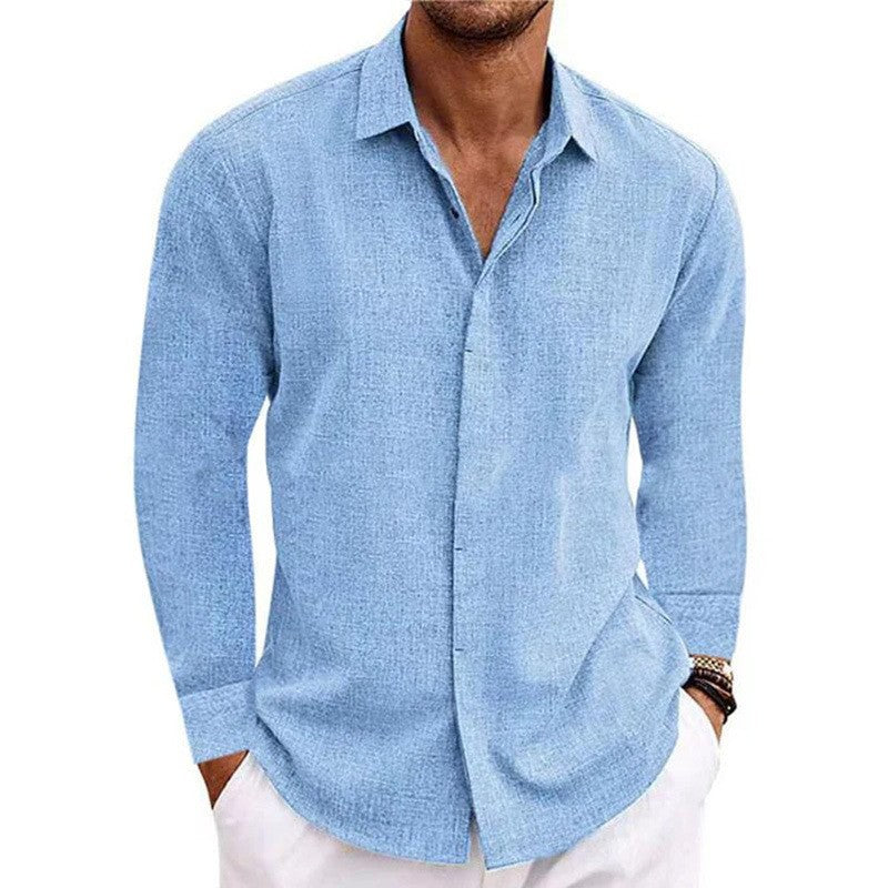 Men's Linen Long-sleeved T-shirt Loose T-shirt Solid Color Long-sleeved Cotton And Linen Shirt Men's Plus Size Men's Shirt - view 5