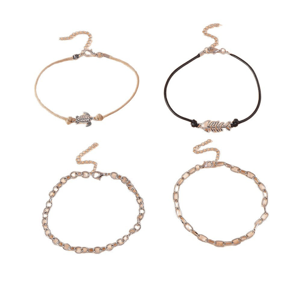 Fashion Simple Stylish Alloy Chain Anklet New Niche Retro Stylish Turtle Fish Bone Anklet Set - view 5