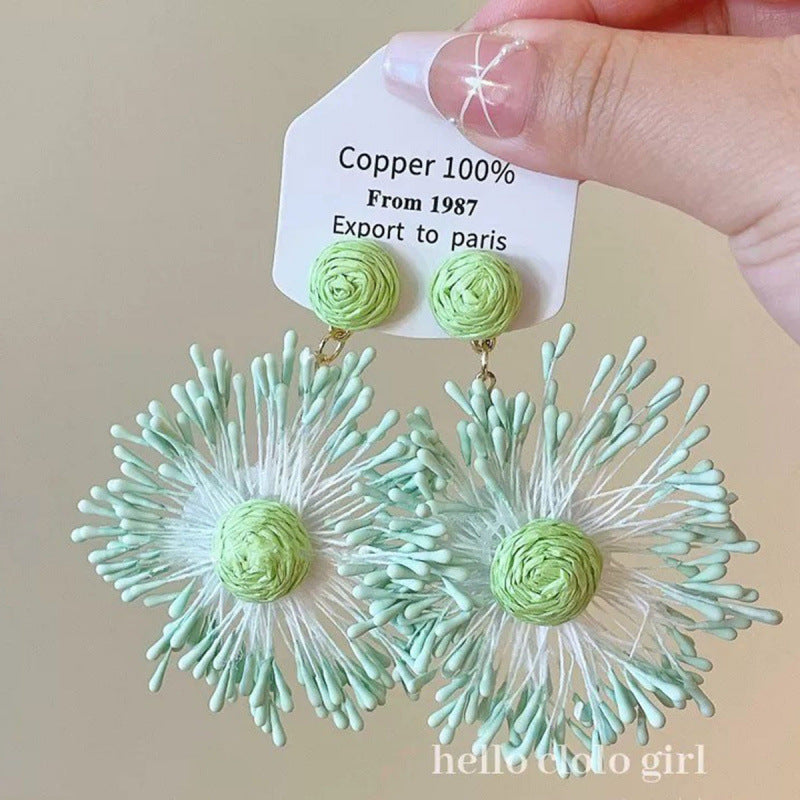 Holiday Island Handmade Sunflower Raffia Grass Earrings Seaside Personality Exaggerated Big Flower Earrings Earrings Wholesale - view 4