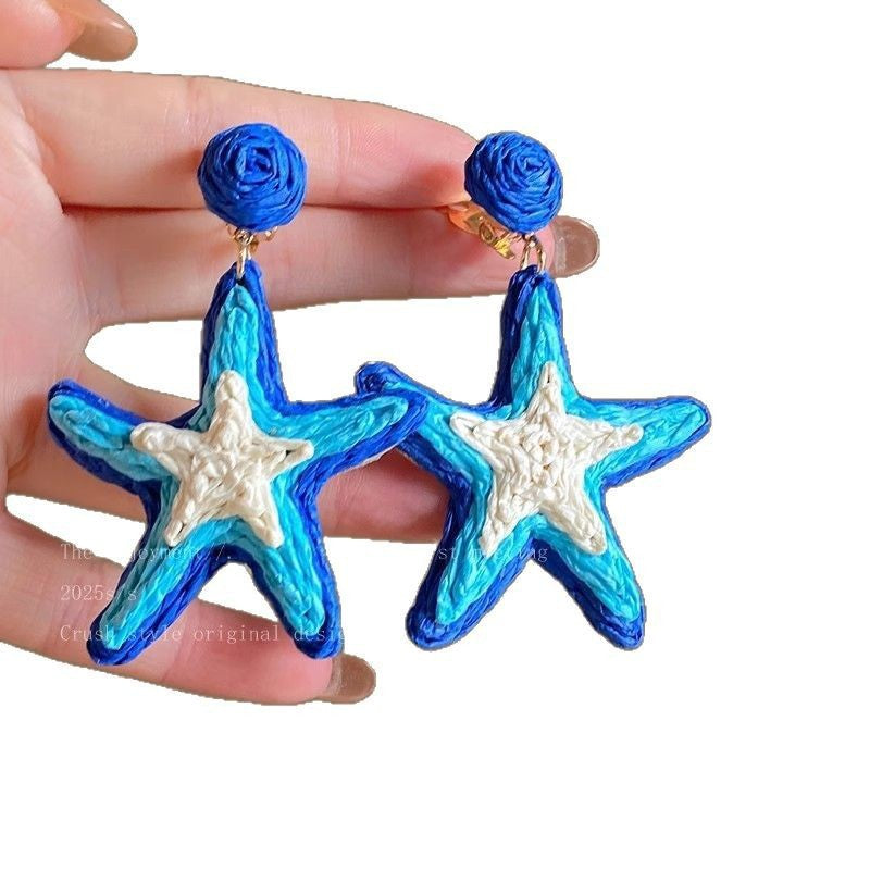 Holiday Island Handmade Sunflower Raffia Grass Earrings Seaside Personality Exaggerated Big Flower Earrings Earrings Wholesale - view 5
