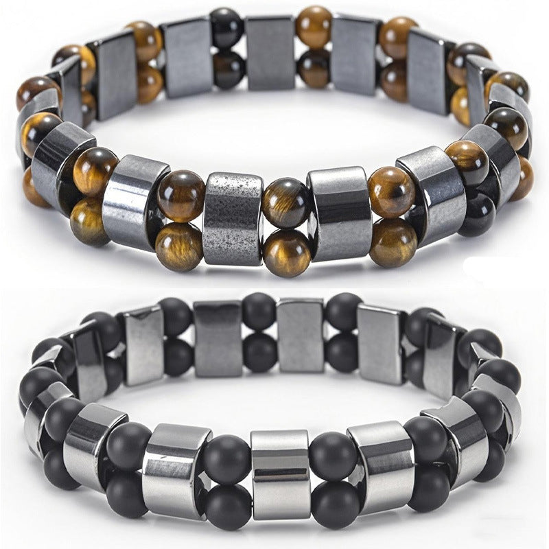Hot Selling Frosted Stone Black Magnet Bracelet Elastic Rope Double Layer Tiger Eye Stone Bracelet Bracelet - front view