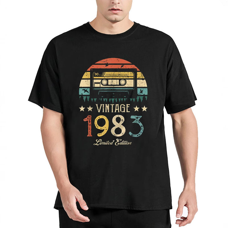 Vintage 1983 Limited Edition Retro Cassette Men T Shirt Old - front view