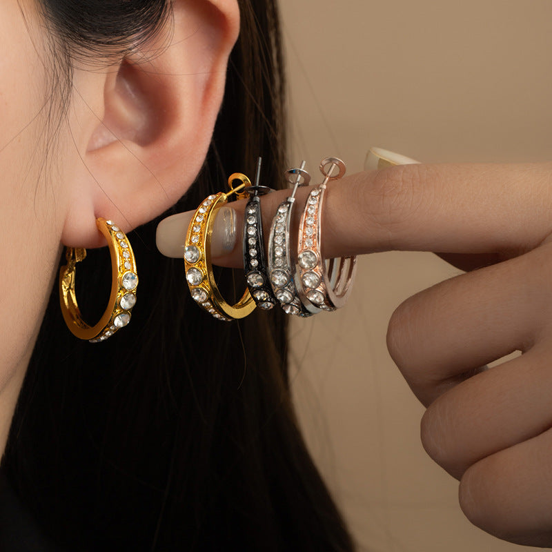Hot-Selling  Style Rhinestone Inlaid Women's Earrings Large Circle Earrings Earrings Jewelry Manufacturers Wholesale Earrings - front view