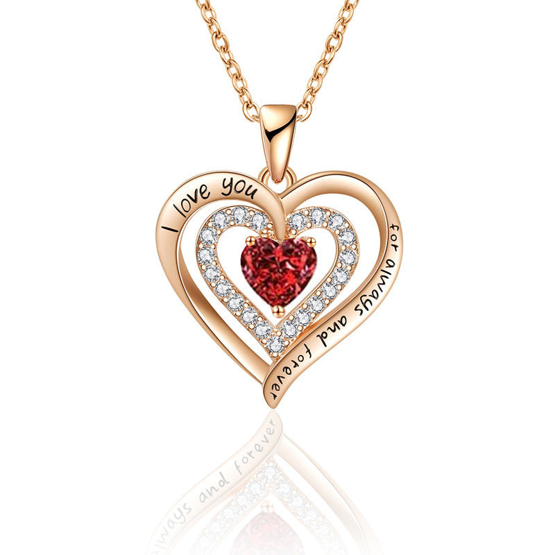Birthstone Necklace Female Rose Gold Birthday Stone Love Necklace Pendant Diamond Heart-shaped Necklace  Necklace - view 2