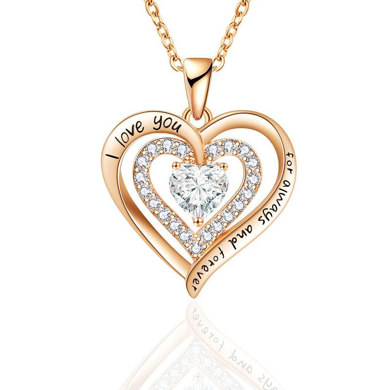 Birthstone Necklace Female Rose Gold Birthday Stone Love Necklace Pendant Diamond Heart-shaped Necklace  Necklace - view 3