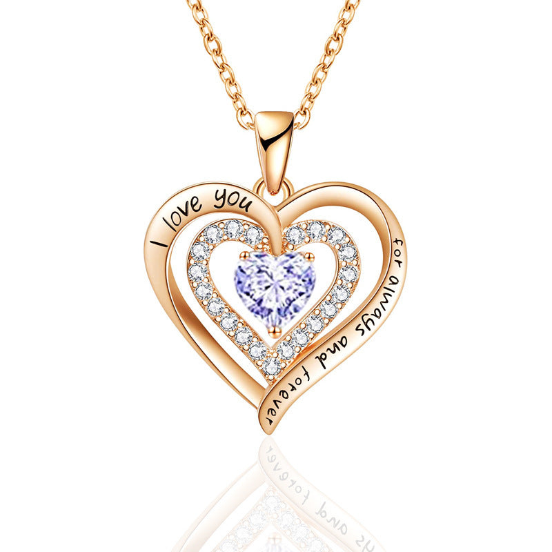 Birthstone Necklace Female Rose Gold Birthday Stone Love Necklace Pendant Diamond Heart-shaped Necklace  Necklace - view 4