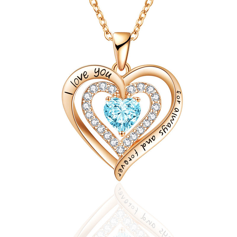 Birthstone Necklace Female Rose Gold Birthday Stone Love Necklace Pendant Diamond Heart-shaped Necklace  Necklace - view 5