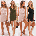 Designed   Summer Fashion Casual V-neck Lace-up Irregular Women Dress Wish Skirt - front view