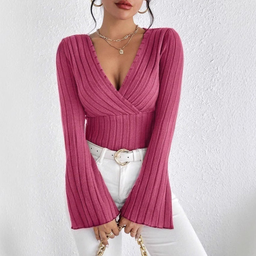 Women's Wear Rib Pit V-neck Slim Long Sleeve T-shirt Women's Top In Autumn And Winter - view 2