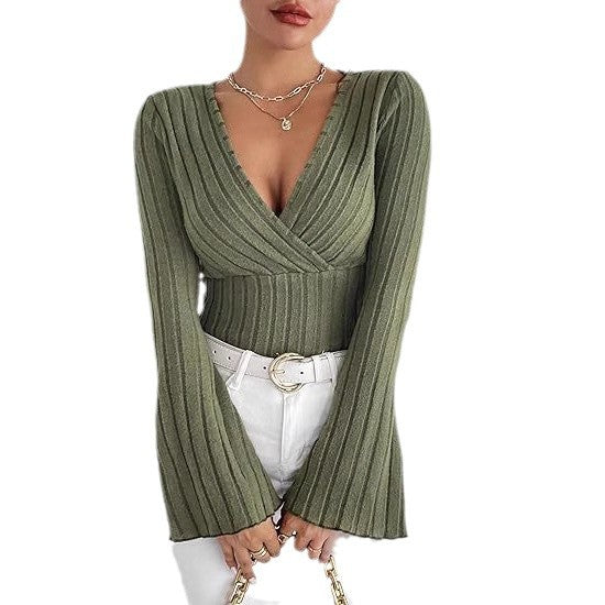 Women's Wear Rib Pit V-neck Slim Long Sleeve T-shirt Women's Top In Autumn And Winter - view 5